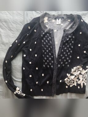 Nanette Lepore Black & White Floral And Polka Dot Sweater